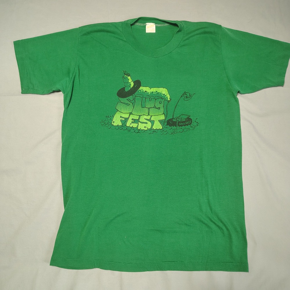 Vintage Wild West Slug Fest T Shirt Green Single Stitch 80s Mens Large 50/50 - Picture 2 of 11
